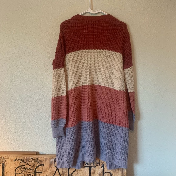 NWOT Long Striped Chunky Knit Cardigan - Picture 2 of 3